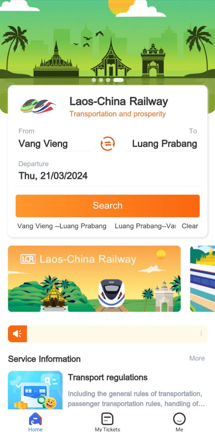 Posnetek zaslona aplikacije LCR (Laos China Railway).