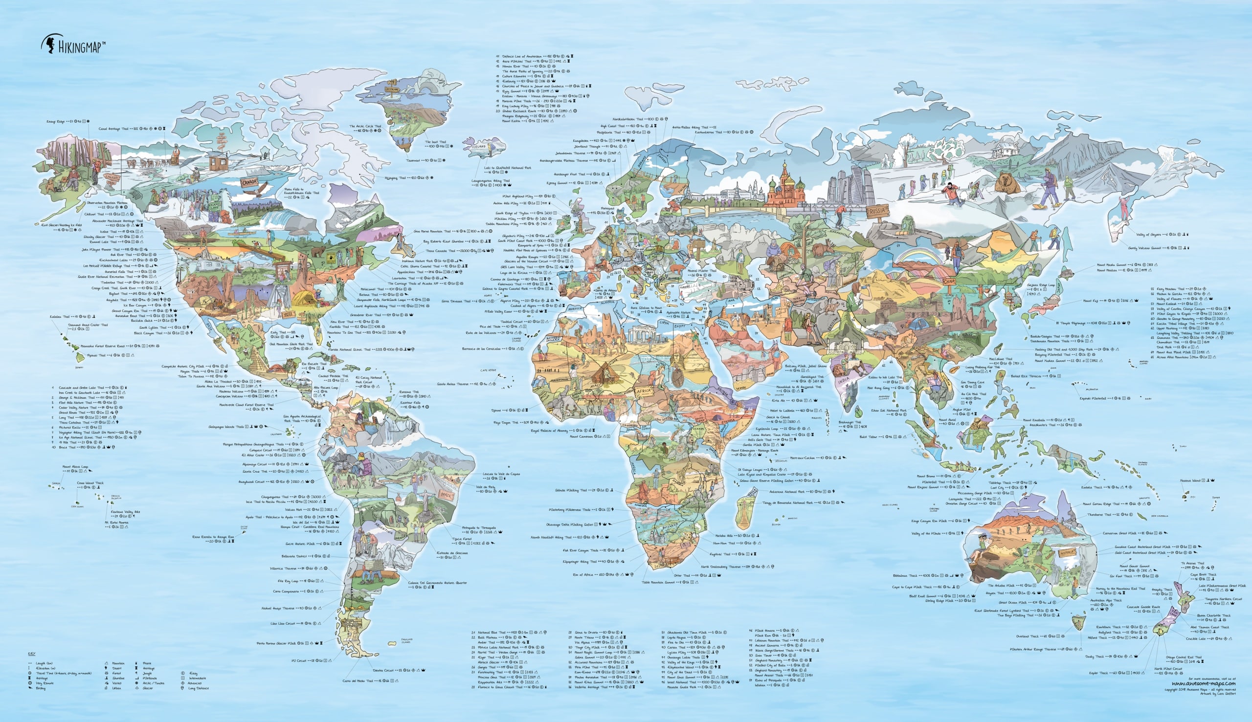 Mapa świata na wędrówkę i spacer